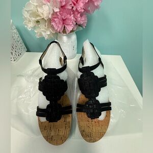 Anne Klein iflex aktilly cork wedges sandals in black size 7.5M.